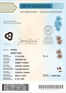 New Brunswick Birth Certificate